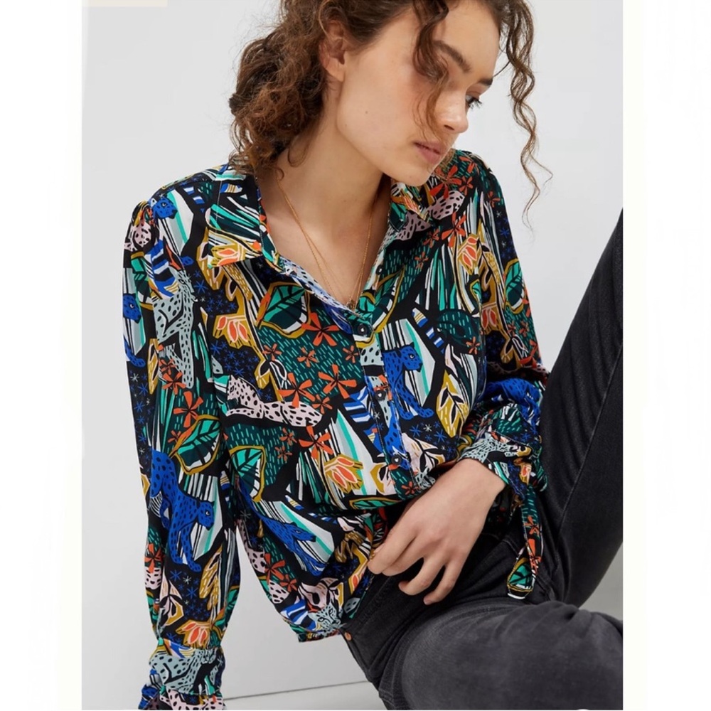 Anthropologie Maeve Masha Volnova Carmiel Buttondown Jungle Animal Print Size 2